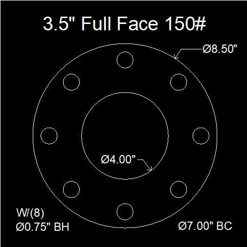 3-1/2" Full Face Flange Gasket (w/8 Bolt Holes) - 150 Lbs. - 1/8" Thick Viton™