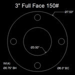 3" Full Face Flange Gasket (w/4 Bolt Holes) - 150 Lbs. - 1/16" Thick Klingersil® C-4401