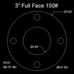 3" Full Face Flange Gasket (w/4 Bolt Holes) - 150 Lbs. - 1/16" Thick Garlock Blue-Gard 3000