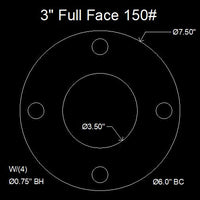 3" Full Face Flange Gasket (w/4 Bolt Holes) - 150 Lbs. - 1/8" Thick Nitrile (NBR) Buna-N