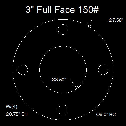3" Full Face Flange Gasket (w/4 Bolt Holes) - 150 Lbs. - 1/8" Thick (SBR) Red Rubber