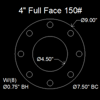 4" Full Face Flange Gasket (w/8 Bolt Holes) - 150 Lbs. - 1/8" Thick Garlock Blue-Gard 3000