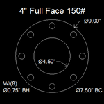 4" Full Face Flange Gasket (w/8 Bolt Holes) - 150 Lbs. - 1/8" Thick EPDM