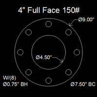 4" Full Face Flange Gasket (w/8 Bolt Holes) - 150 Lbs. - 1/8" Thick EPDM