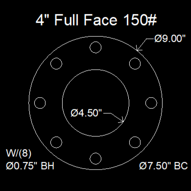 4" Full Face Flange Gasket (w/8 Bolt Holes) - 150 Lbs. - 1/8" Thick Neoprene
