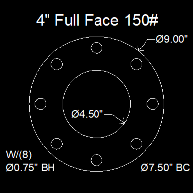 4" Full Face Flange Gasket (w/8 Bolt Holes) - 150 Lbs. - 1/8" Thick (SBR) Red Rubber