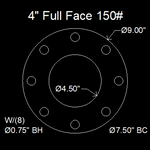 4" Full Face Flange Gasket (w/8 Bolt Holes) - 150 Lbs. - 1/16" Thick Durlon 7925