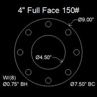 4" Full Face Flange Gasket (w/8 Bolt Holes) - 150 Lbs. - 1/16" Thick (SBR) Red Rubber