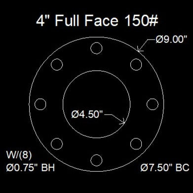 4" Full Face Flange Gasket (w/8 Bolt Holes) - 150 Lbs. - 1/16" Thick Garlock Blue-Gard 3000