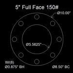 5" Full Face Flange Gasket (w/8 Bolt Holes) - 150 Lbs. - 1/8" Thick Neoprene