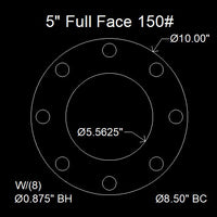 5" Full Face Flange Gasket (w/8 Bolt Holes) - 150 Lbs. - 1/16" Thick (SBR) Red Rubber