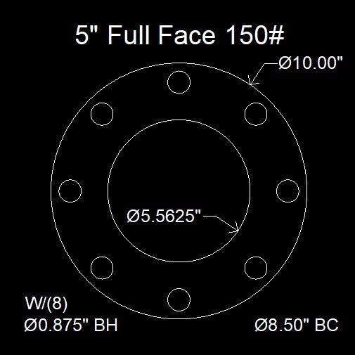 5" Full Face Flange Gasket (w/8 Bolt Holes) - 150 Lbs. - 1/8" Thick Durlon 7925