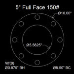 5" Full Face Flange Gasket (w/8 Bolt Holes) - 150 Lbs. - 1/16" Thick Durlon 7925