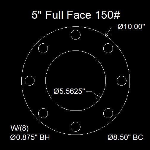 5" Full Face Flange Gasket (w/8 Bolt Holes) - 150 Lbs. - 1/8" Thick Garlock Blue-Gard 3000