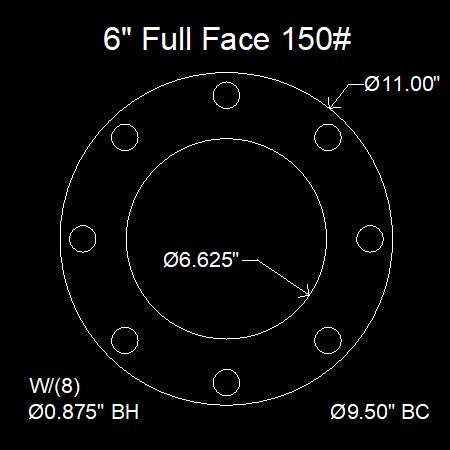 6" Full Face Flange Gasket (w/8 Bolt Holes) - 150 Lbs. - 1/16" Thick Klingersil® C-4401