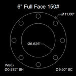 6" Full Face Flange Gasket (w/8 Bolt Holes) - 150 Lbs. - 1/8" Thick EPDM