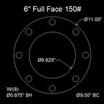 6" Full Face Flange Gasket (w/8 Bolt Holes) - 150 Lbs. - 1/8" Thick (SBR) Red Rubber