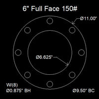 6" Full Face Flange Gasket (w/8 Bolt Holes) - 150 Lbs. - 1/8" Thick (SBR) Red Rubber