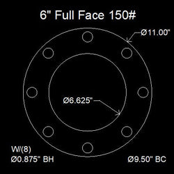6" Full Face Flange Gasket (w/8 Bolt Holes) - 150 Lbs. - 1/16" Thick Durlon 7950