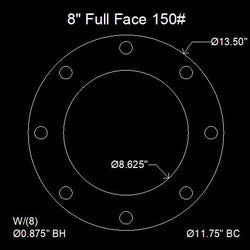8" Full Face Flange Gasket (w/8 Bolt Holes) - 150 Lbs. - 1/8" Thick Durlon 7950