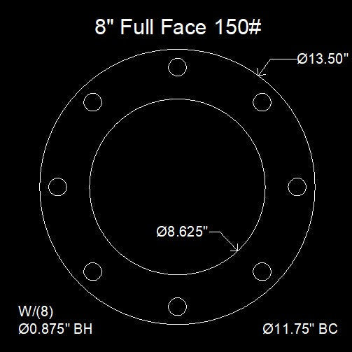 8" Full Face Flange Gasket (w/8 Bolt Holes) - 150 Lbs. - 1/8" Thick Durlon 7950