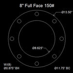8" Full Face Flange Gasket (w/8 Bolt Holes) - 150 Lbs. - 1/8" Thick EPDM