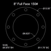 8" Full Face Flange Gasket (w/8 Bolt Holes) - 150 Lbs. - 1/8" Thick EPDM