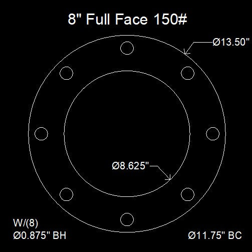 8" Full Face Flange Gasket (w/8 Bolt Holes) - 150 Lbs. - 1/16" Thick Garlock Blue-Gard 3000