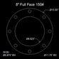 8" Full Face Flange Gasket (w/8 Bolt Holes) - 150 Lbs. - 1/16" Thick Durlon 7950