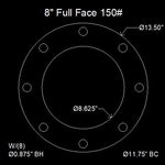 8" Full Face Flange Gasket (w/8 Bolt Holes) - 150 Lbs. - 1/8" Thick Nitrile (NBR) Buna-N