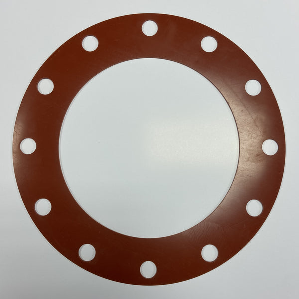 10" Full Face Flange Gasket (w/12 Bolt Holes) - 150 Lbs. - 1/8" Thick (SBR) Red Rubber