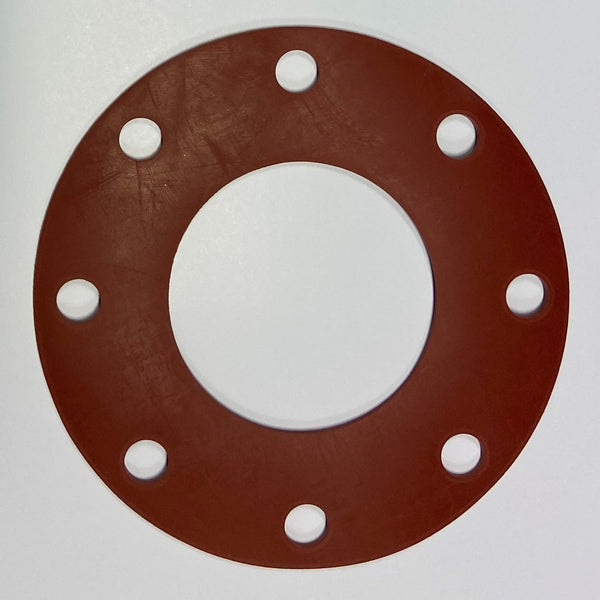 4" Full Face Flange Gasket (w/8 Bolt Holes) - 150 Lbs. - 1/8" Thick (SBR) Red Rubber - 10 Pack