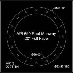 API 650 Roof Manway Gasket 20" Full Face - 1/8" Thick Garlock 3760U