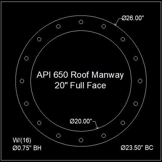 API 650 Roof Manway Gasket 20" Full Face - 1/8" Thick NSF-61 EPDM