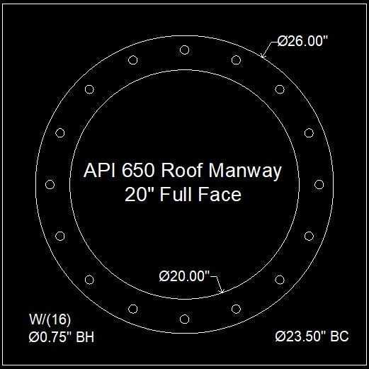 API 650 Roof Manway Gasket 20" Full Face - 1/8" Thick Garlock GYLON® Style 3500