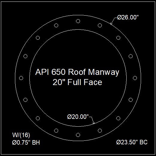 API 650 Roof Manway Gasket 20" Full Face - 1/8" Thick Garlock Blue-Gard 3000