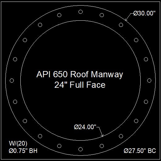 API 650 Roof Manway Gasket 24" Full Face - 1/8" Thick Garlock GYLON® Style 3504