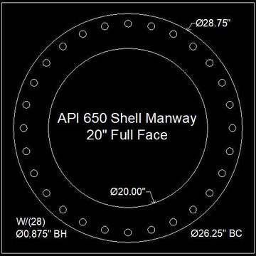API 650 Shell Manway Gasket 20" Full Face - 1/8" Thick Viton™