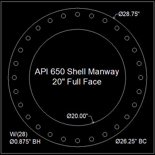 API 650 Shell Manway Gasket 20" Full Face - 1/8" Thick Garlock GYLON® Style 3500