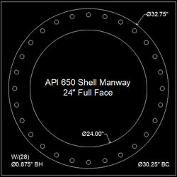 API 650 Shell Manway Gasket 24" Full Face - 1/8" NSF-61 Durlon 7910