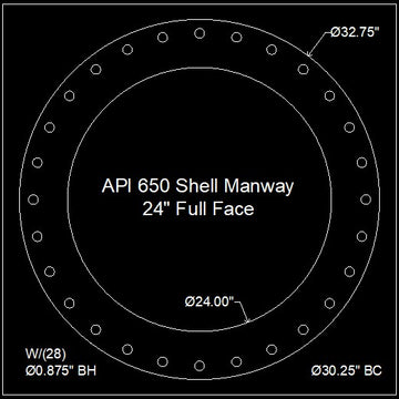 API 650 Shell Manway Gasket 24" Full Face - 1/8" Thick Garlock Blue-Gard 3000