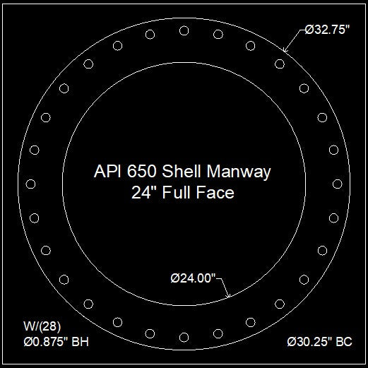 API 650 Shell Manway Gasket 24" Full Face - 1/8" NSF-61 Durlon 7910