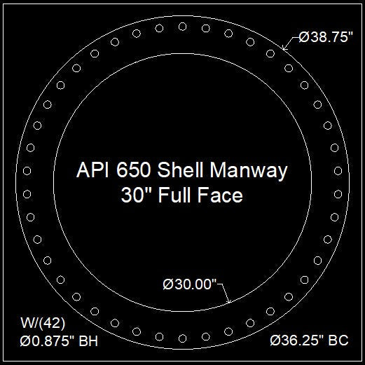 API 650 Shell Manway Gasket 30" Full Face - 1/8" Thick (SBR) Red Rubber